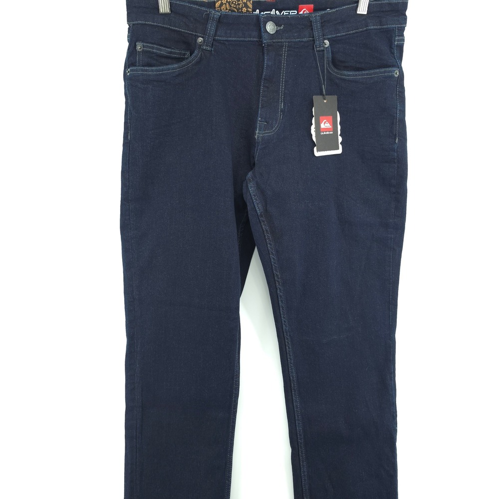 Quiksilver Mens Slim Fit Jeans Cotton Stretch Dark Blue 33x32 New With Tags